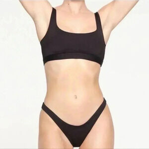 Skims Swim Bikini Bottom High Cut Cheeky Tanga Black 3X/2X